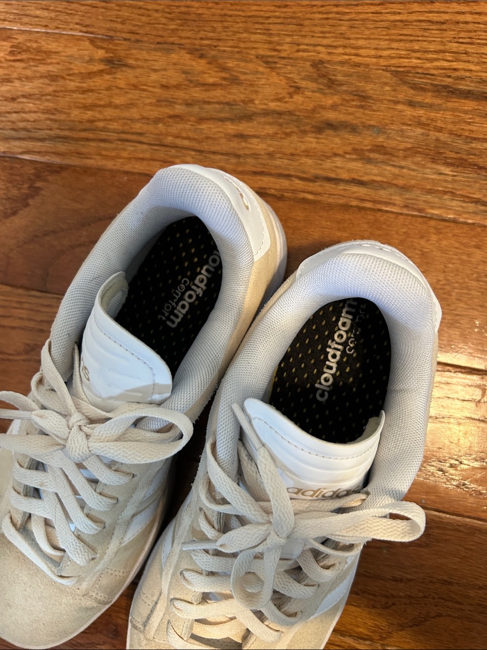 adidas Cream Suede Sneakers with White Stripes - Picture 3 of 5